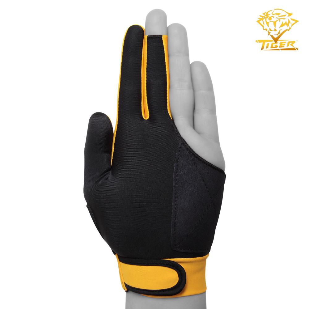 ПЕРЧАТКА TIGER PROFESSIONAL BILLIARD GLOVE ЧЕРНАЯ/ЖЕЛТАЯ ЛЕВАЯ XL